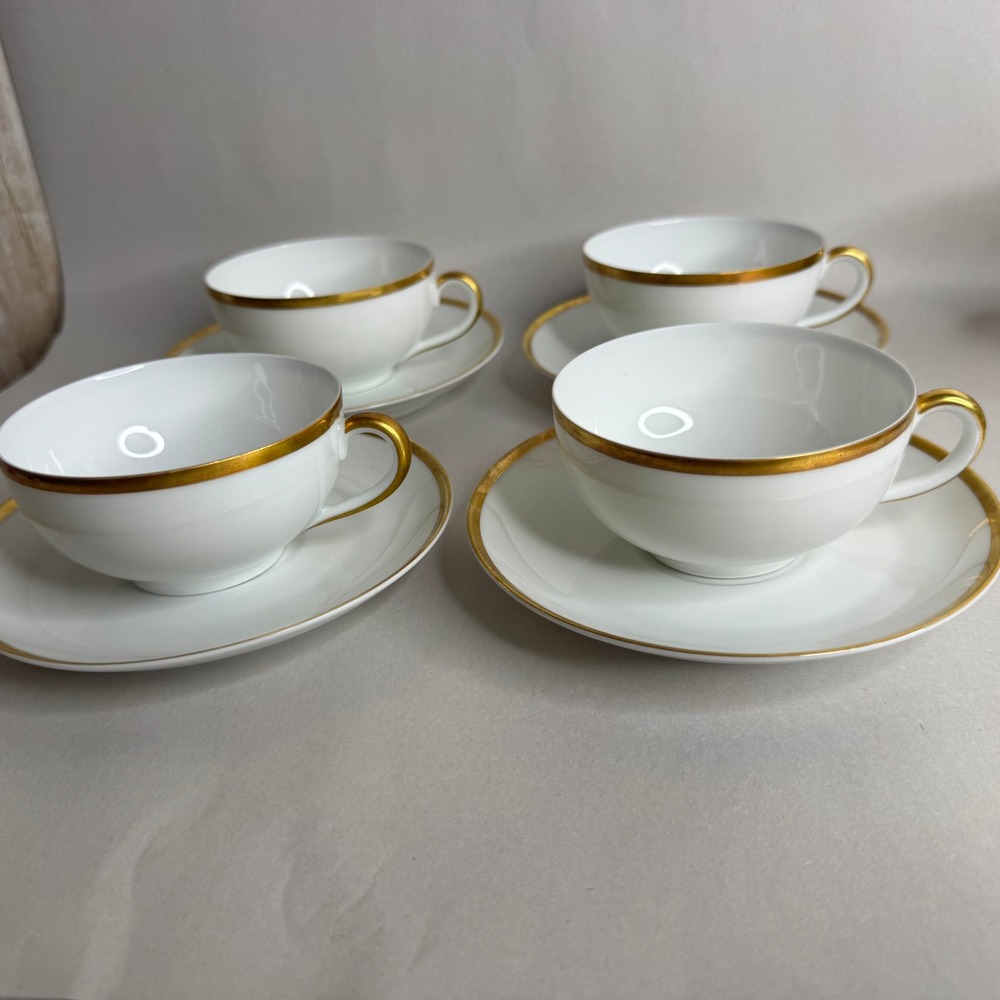 Eamag Bavaria The Empire Tea Cup Saucer Set 4 White Gold Gilt Trim Vintage - Picture 2 of 15